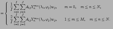 $\displaystyle = \left\{ \begin{array}{ll} {\displaystyle \frac{1}{I} \sum_{i=1}...
...varphi_j) w_j , & \ \ \ 1 \le m \le M, \quad m \le n \le N. \end{array} \right.$